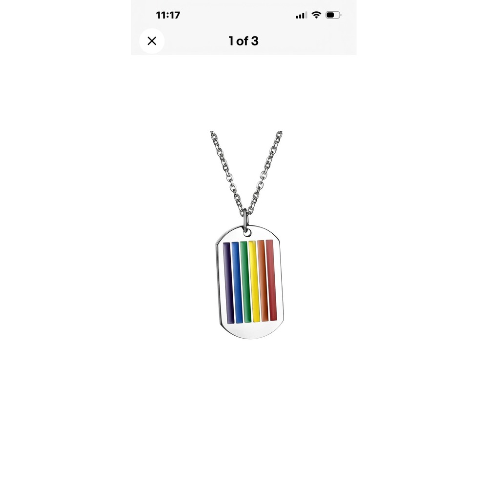 LGBTQ Rainbow Pride Dog Tag Necklace Silver Tone Pendant Ball‎ Chain Jewelry